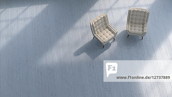 3D rendering  Two chairs on concrete floor