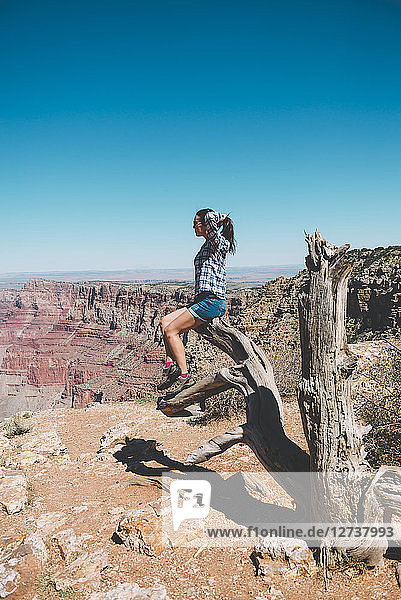 USA  Arizona  Grand Canyon National Park  Grand Canyon  woman looking at view