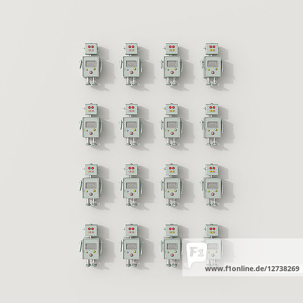 3D rendering  Toy robots on gray background