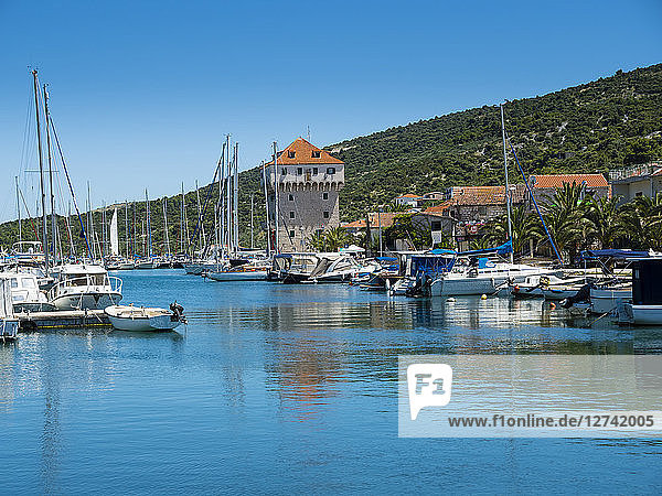 Croatia  Dalmatia  Adriatic Sea  Fishing village Marina  Bay with sailing boats