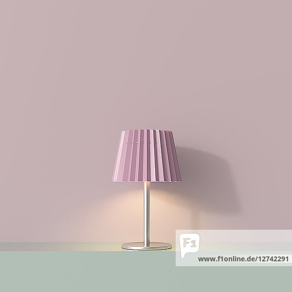 3D rendering  Table lamp on shelf with pink lampshade