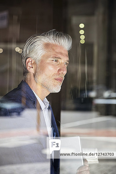 Portrait of a mature man  looking out of window