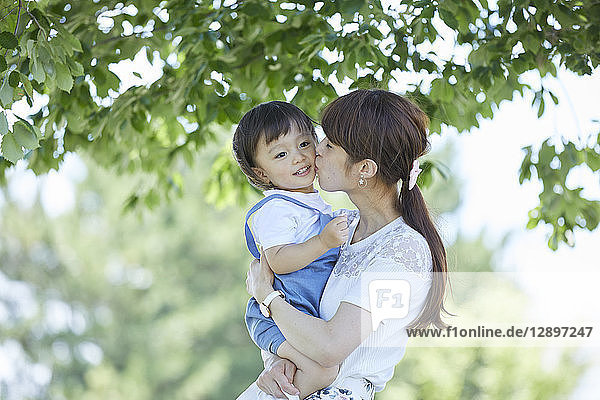 Japanese mother and son at the park