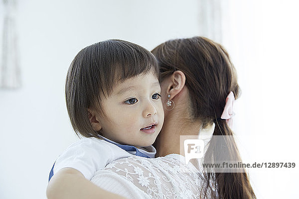 Japanese mother and son at home