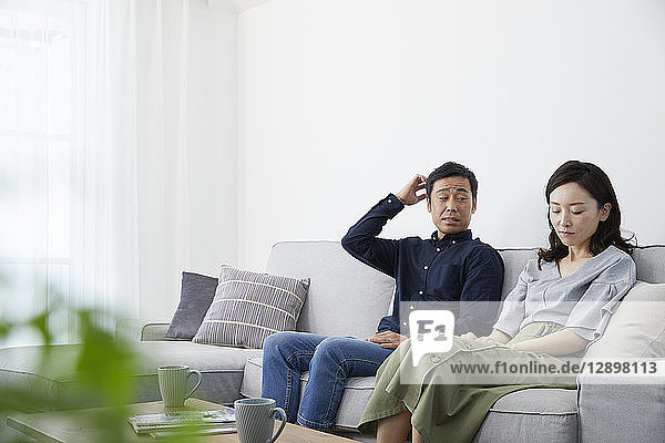 Japanese mature couple on the sofa
