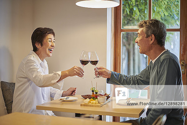Japanese senior couple dining