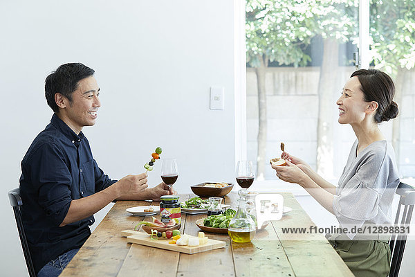 Japanese mature couple eating