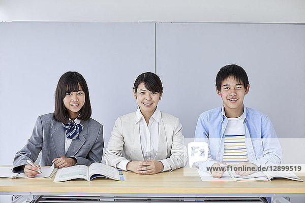 Japanese junior high students with teacher