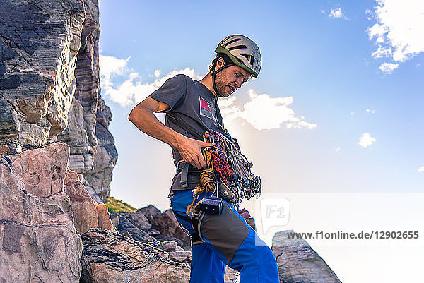 Man rock climbing  Narsaq  Vestgronland  South Greenland