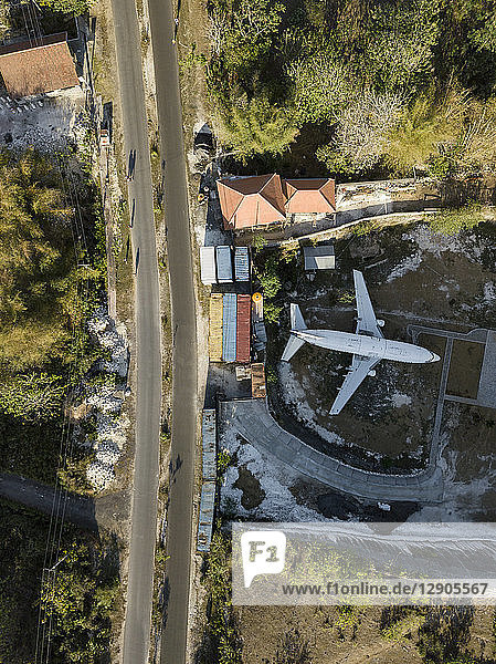 Indonesia  Bali  Aerial view of airplane near the road