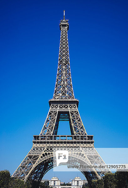France  Paris  Eiffel Tower against blue sky