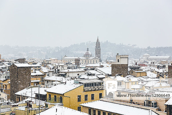 Italy  Florence  view at snow-covered cityscape