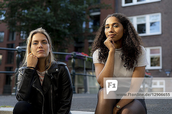 Two girlfriends on a city break in Amsterdam  Netherlands