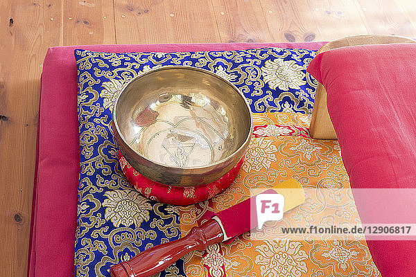 Singing bowl in meditation room