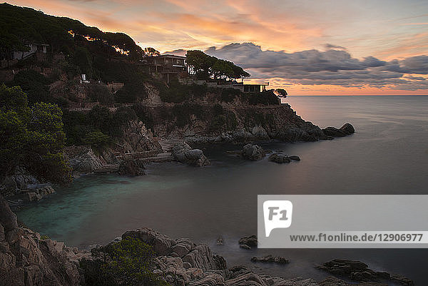 Spain  Catalonia  Lloret de Mar  Cala Trons at twilight