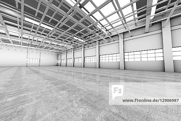 Architecture visualization of an empty warehouse  3D Rendering