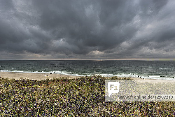 Germany  Schleswig-Holstein  Sylt  Wenningstedt  rain clouds over the beach