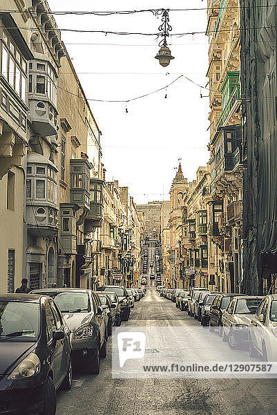 Malta  Valletta  Street with parking cars