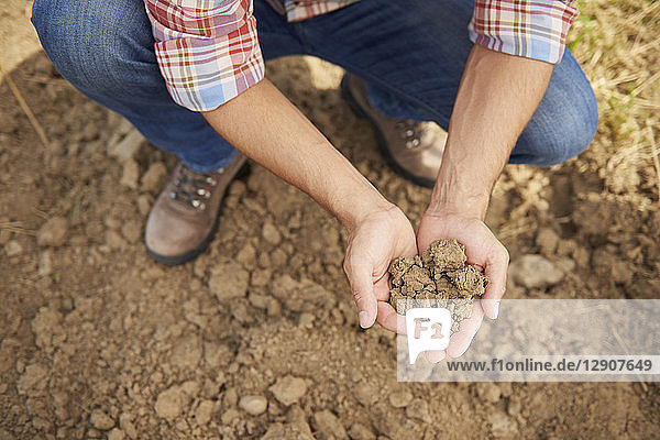 Farmer holding soil in his hands