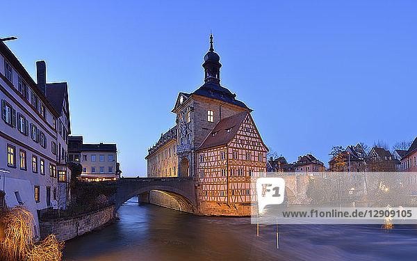 Germany  Bamberg  view to town hall at blue hour