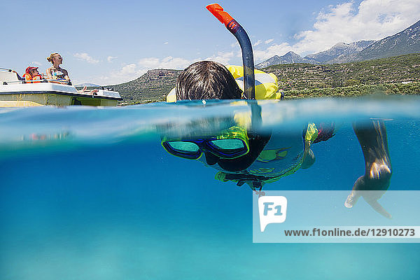 Boy snorkeling in the sea