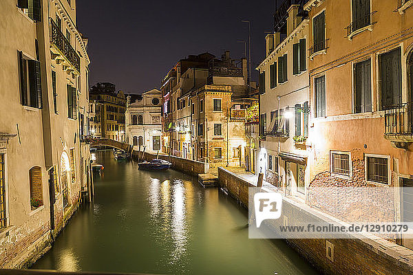 Italy  Venice  Canal and houses at night