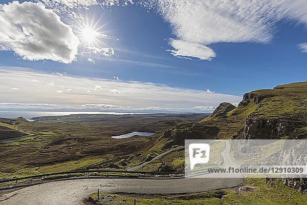 UK  Scotland  Inner Hebrides  Isle of Skye  Trotternish  Loch Cleat  road towards Quiraing  view towards Staffin Bay