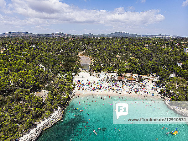 spain,  Balearic Islands,  Mallorca,  Aerial view of Cala Mondrago and Playa Mondrago,  Mandrago Nature Park