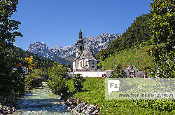 Germany  Upper Bavaria  Berchtesgadener Land  Ramsau  View to St Sebastian's Church