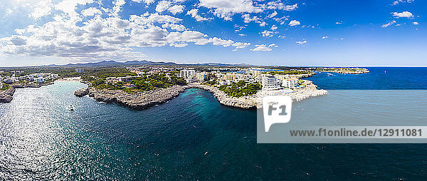 Spain  Mallorca  Portocolom  Aerial view of Punta des Jonc  Bay of Cala Marcal