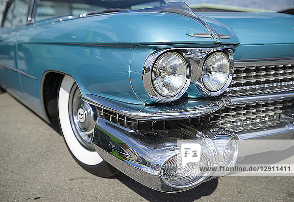 Detail of oldtimer  turquoise Cadillac