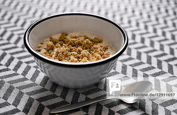 Bowl of crunchy muesli with natural yoghurt