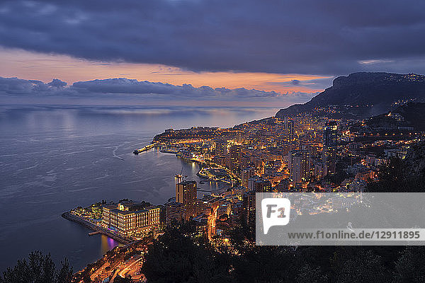Monaco  Monte Carlo  view to lightes city at dusk