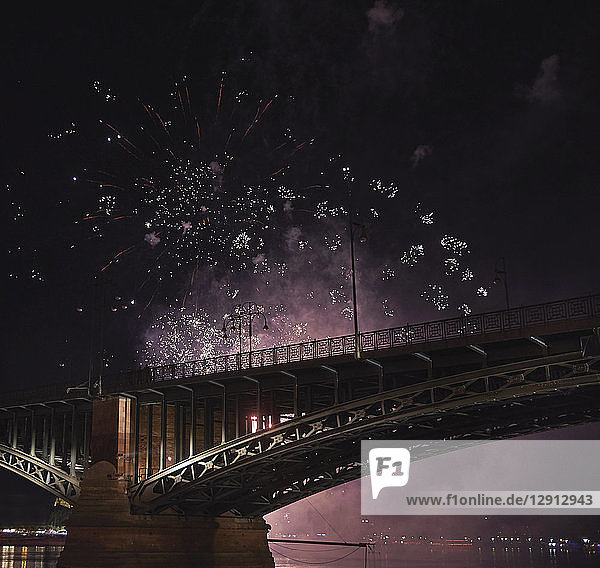 Germany  Wiesbaden  Theodor Heuss Bridge  fireworks at Rhine river