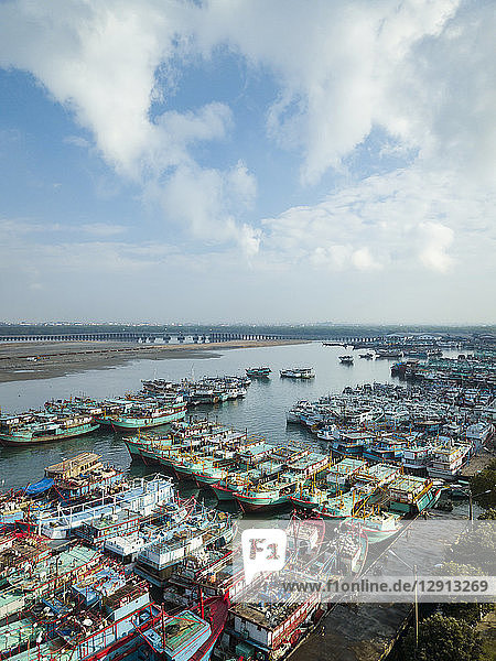 Indonesia  Bali  Aerial view of harbour with ships