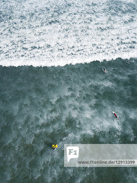 Indonesia  Bali  Aerial view of Balngan beach  surfer