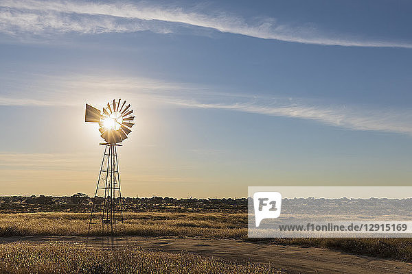 Africa  Botswana  Kgalagadi Transfrontier Park  Kalahari  wind wheel at waterhole Lanklaas
