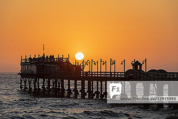 Namibia  Namibia  Swakopmund  View of jetty and atlantic ocean at sunset