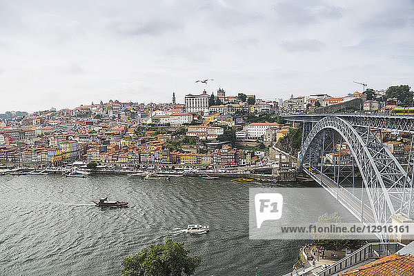 Portugal  Porto  view to the city and Ponte Luiz I Bridge over Douro river from Vila Nova de Gaia
