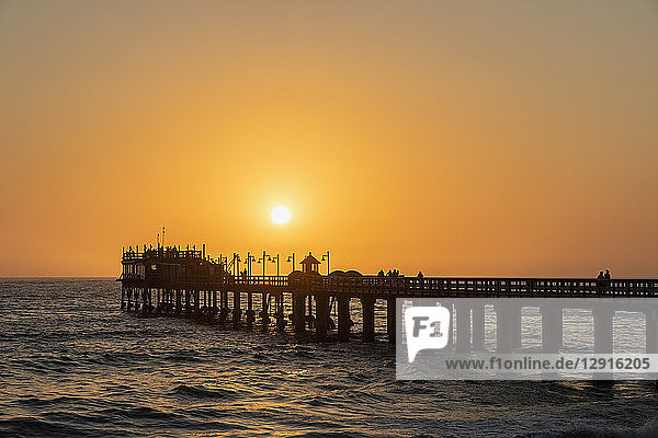 Namibia  Namibia  Swakopmund  View of jetty and atlantic ocean at sunset