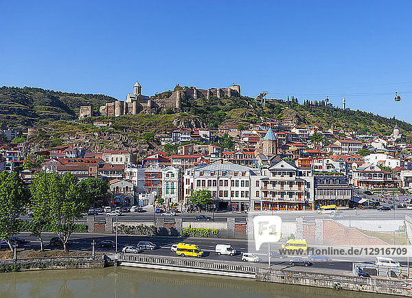 Georgia  Tbilisi  City view over Kura river  with Narikala fortress in background