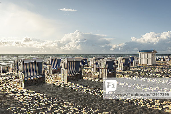 Germany  Schleswig-Holstein  Sylt  Westerland  hooded beach chairs on beach