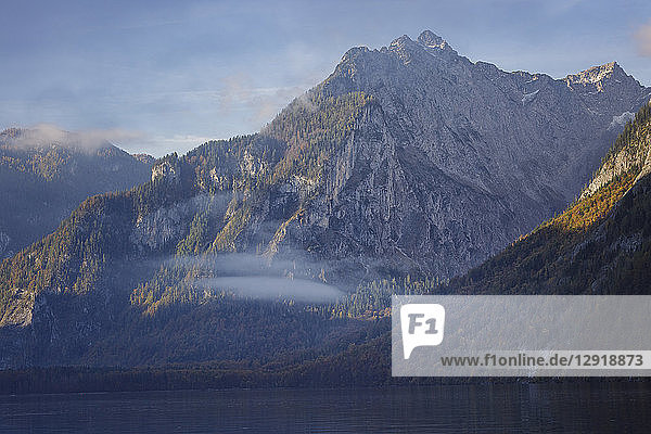 Majestic natural scenery with view of mountains and Konigssee lake  Bavaria  Germany