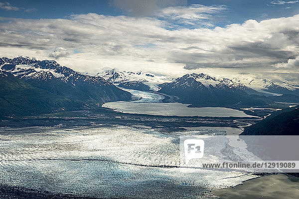 Majestic aerial scenery of Knik Glacier and Chugach Mountains  Palmer  Alaska  USA