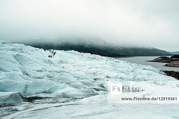 Group of tourists at Perito Moreno Glacier  Los Glaciares National Park  El Calafate  Santa Cruz Province  Argentina