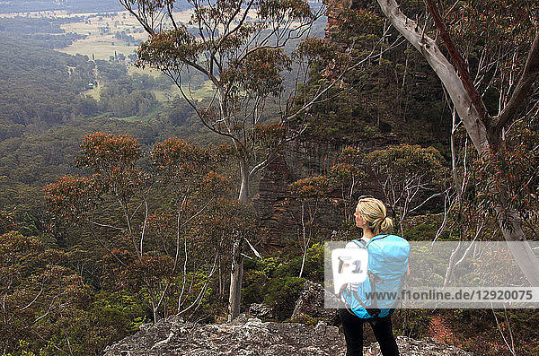 Eine Frau beim Wandern in den Blue Mountains  New South Wales  Australien  Pazifik