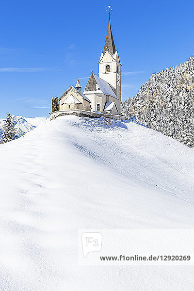 Typical church of Davos Wiesen in winter  Albula Valley  District of Prattigau/Davos  Canton of Graubunden  Switzerland