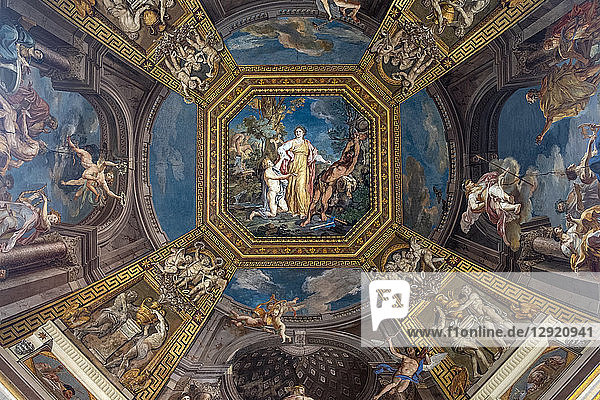 The painted ceiling in the Hall of the Muses inside Vatican Museum  UNESCO World Heritage Site  Vatican City  Rome  Lazio  Italy