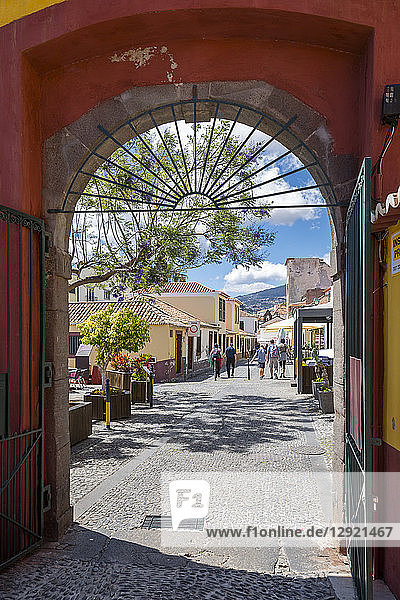 View of from Fortress through archway door  Funchal  Madeira  Portugal  Atlantic