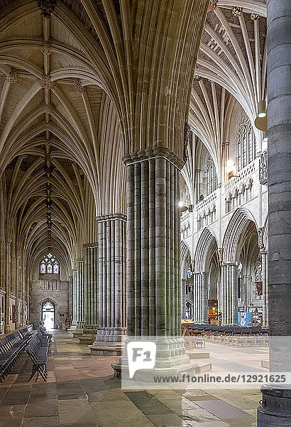Nave and South Aisle looking North West  Exeter Cathedral  Exeter  Devon  England  United Kingdom  Europe